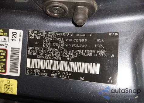 2016 Toyota Sienna Xle Premium 8 Passenger из США, поврежденный, VIN 5TDYK3DCXGS699048